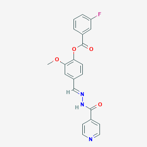 molecular formula C21H16FN3O4 B3861559 4-(2-isonicotinoylcarbonohydrazonoyl)-2-methoxyphenyl 3-fluorobenzoate 