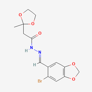 molecular formula C14H15BrN2O5 B3861575 N'-[(6-bromo-1,3-benzodioxol-5-yl)methylene]-2-(2-methyl-1,3-dioxolan-2-yl)acetohydrazide 