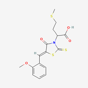 molecular formula C16H17NO4S3 B3861636 2-[5-(2-methoxybenzylidene)-4-oxo-2-thioxo-1,3-thiazolidin-3-yl]-4-(methylthio)butanoic acid 