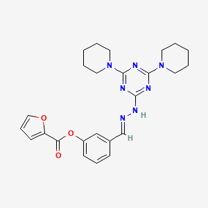 molecular formula C25H29N7O3 B3861767 3-[2-(4,6-di-1-piperidinyl-1,3,5-triazin-2-yl)carbonohydrazonoyl]phenyl 2-furoate 