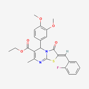 molecular formula C25H23FN2O5S B3861815 ethyl 5-(3,4-dimethoxyphenyl)-2-(2-fluorobenzylidene)-7-methyl-3-oxo-2,3-dihydro-5H-[1,3]thiazolo[3,2-a]pyrimidine-6-carboxylate 