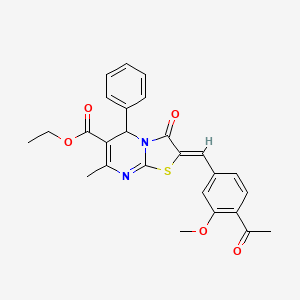 molecular formula C26H24N2O5S B3861879 ethyl 2-(4-acetyl-3-methoxybenzylidene)-7-methyl-3-oxo-5-phenyl-2,3-dihydro-5H-[1,3]thiazolo[3,2-a]pyrimidine-6-carboxylate 