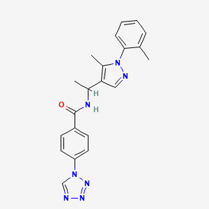 molecular formula C21H21N7O B3861890 N-{1-[5-methyl-1-(2-methylphenyl)-1H-pyrazol-4-yl]ethyl}-4-(1H-tetrazol-1-yl)benzamide 