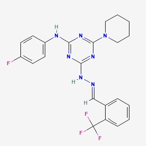 2-(trifluoromethyl)benzaldehyde [4-[(4-fluorophenyl)amino]-6-(1-piperidinyl)-1,3,5-triazin-2-yl]hydrazone