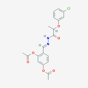 molecular formula C20H19ClN2O6 B3862147 4-{2-[2-(3-chlorophenoxy)propanoyl]carbonohydrazonoyl}-1,3-phenylene diacetate 