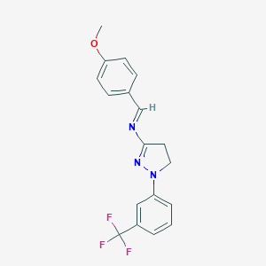 molecular formula C18H16F3N3O B386224 N-(4-methoxybenzylidene)-N-{1-[3-(trifluoromethyl)phenyl]-4,5-dihydro-1H-pyrazol-3-yl}amine 