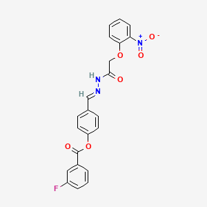 molecular formula C22H16FN3O6 B3862388 4-{2-[(2-nitrophenoxy)acetyl]carbonohydrazonoyl}phenyl 3-fluorobenzoate 