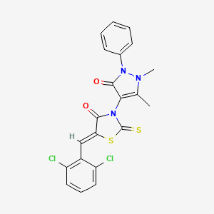 molecular formula C21H15Cl2N3O2S2 B3862408 5-(2,6-dichlorobenzylidene)-3-(1,5-dimethyl-3-oxo-2-phenyl-2,3-dihydro-1H-pyrazol-4-yl)-2-thioxo-1,3-thiazolidin-4-one 