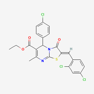 molecular formula C23H17Cl3N2O3S B3862485 ethyl 5-(4-chlorophenyl)-2-(2,4-dichlorobenzylidene)-7-methyl-3-oxo-2,3-dihydro-5H-[1,3]thiazolo[3,2-a]pyrimidine-6-carboxylate 