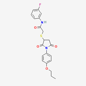 molecular formula C21H21FN2O4S B3862524 2-{[2,5-dioxo-1-(4-propoxyphenyl)-3-pyrrolidinyl]thio}-N-(3-fluorophenyl)acetamide 