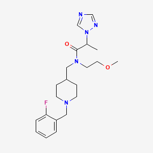 molecular formula C21H30FN5O2 B3862722 N-{[1-(2-fluorobenzyl)-4-piperidinyl]methyl}-N-(2-methoxyethyl)-2-(1H-1,2,4-triazol-1-yl)propanamide 