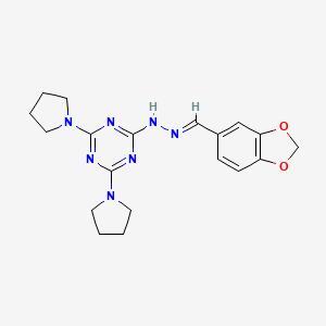 molecular formula C19H23N7O2 B3862900 1,3-benzodioxole-5-carbaldehyde (4,6-di-1-pyrrolidinyl-1,3,5-triazin-2-yl)hydrazone CAS No. 5540-13-6