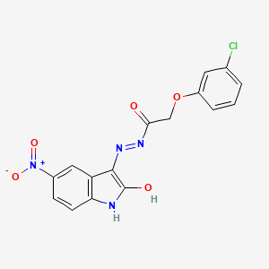 2-(3-chlorophenoxy)-N'-(5-nitro-2-oxo-1,2-dihydro-3H-indol-3-ylidene)acetohydrazide