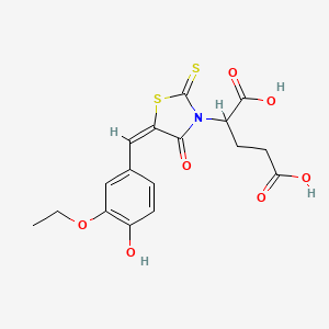 molecular formula C17H17NO7S2 B3863211 2-[5-(3-ethoxy-4-hydroxybenzylidene)-4-oxo-2-thioxo-1,3-thiazolidin-3-yl]pentanedioic acid 