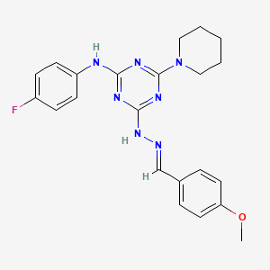 molecular formula C22H24FN7O B3863245 4-methoxybenzaldehyde [4-[(4-fluorophenyl)amino]-6-(1-piperidinyl)-1,3,5-triazin-2-yl]hydrazone 