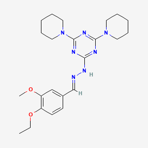 molecular formula C23H33N7O2 B3863274 4-ethoxy-3-methoxybenzaldehyde (4,6-di-1-piperidinyl-1,3,5-triazin-2-yl)hydrazone 