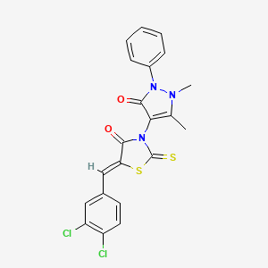 molecular formula C21H15Cl2N3O2S2 B3863327 5-(3,4-二氯苄亚叉基)-3-(1,5-二甲基-3-氧代-2-苯基-2,3-二氢-1H-吡唑-4-基)-2-硫代-1,3-噻唑烷-4-酮 