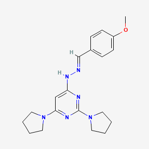 molecular formula C20H26N6O B3863473 4-methoxybenzaldehyde (2,6-di-1-pyrrolidinyl-4-pyrimidinyl)hydrazone 