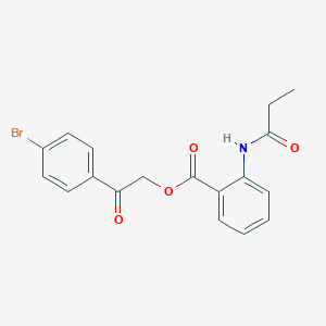 molecular formula C18H16BrNO4 B386352 2-(4-Bromophenyl)-2-oxoethyl 2-(propanoylamino)benzoate 