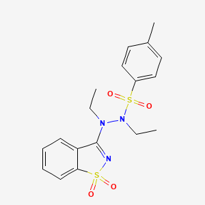 molecular formula C18H21N3O4S2 B3863591 N'-(1,1-dioxido-1,2-benzisothiazol-3-yl)-N,N'-diethyl-4-methylbenzenesulfonohydrazide 
