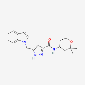 N-(2,2-dimethyltetrahydro-2H-pyran-4-yl)-5-(1H-indol-1-ylmethyl)-1H-pyrazole-3-carboxamide
