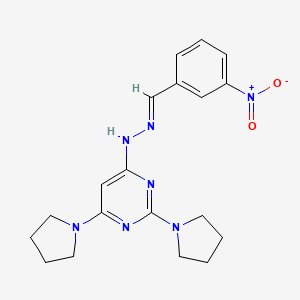 molecular formula C19H23N7O2 B3863881 3-nitrobenzaldehyde (2,6-di-1-pyrrolidinyl-4-pyrimidinyl)hydrazone 