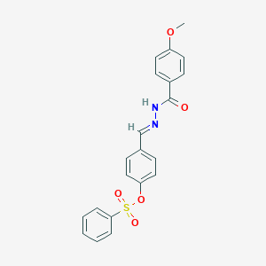 molecular formula C21H18N2O5S B386401 4-[(E)-{2-[(4-methoxyphenyl)carbonyl]hydrazinylidene}methyl]phenyl benzenesulfonate 