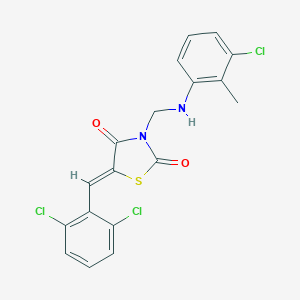 molecular formula C18H13Cl3N2O2S B386419 3-[(3-Chloro-2-methylanilino)methyl]-5-(2,6-dichlorobenzylidene)-1,3-thiazolidine-2,4-dione 