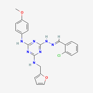 molecular formula C22H20ClN7O2 B3864345 2-chlorobenzaldehyde {4-[(2-furylmethyl)amino]-6-[(4-methoxyphenyl)amino]-1,3,5-triazin-2-yl}hydrazone 