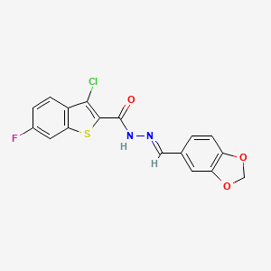 molecular formula C17H10ClFN2O3S B3864397 N'-(1,3-benzodioxol-5-ylmethylene)-3-chloro-6-fluoro-1-benzothiophene-2-carbohydrazide 