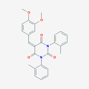 molecular formula C27H24N2O5 B386452 5-[(3,4-Dimethoxyphenyl)methylidene]-1,3-bis(2-methylphenyl)-1,3-diazinane-2,4,6-trione CAS No. 312743-13-8
