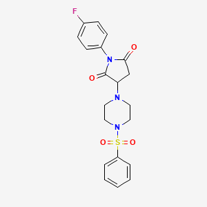 molecular formula C20H20FN3O4S B3864645 1-(4-fluorophenyl)-3-[4-(phenylsulfonyl)-1-piperazinyl]-2,5-pyrrolidinedione 