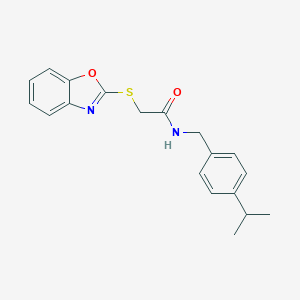 molecular formula C19H20N2O2S B386469 2-(1,3-benzoxazol-2-ylsulfanyl)-N-(4-isopropylbenzyl)acetamide CAS No. 332412-57-4