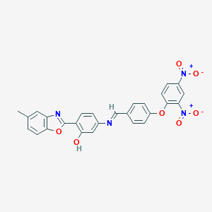 molecular formula C27H18N4O7 B386478 5-[(4-{2,4-Bisnitrophenoxy}benzylidene)amino]-2-(5-methyl-1,3-benzoxazol-2-yl)phenol 