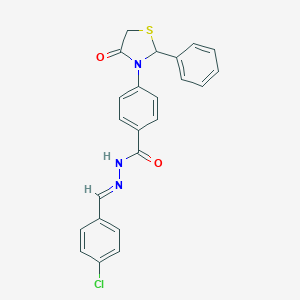 molecular formula C23H18ClN3O2S B386480 N'-(4-chlorobenzylidene)-4-(4-oxo-2-phenyl-1,3-thiazolidin-3-yl)benzohydrazide 