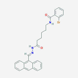 molecular formula C28H26BrN3O2 B386489 N-{6-[2-(9-anthrylmethylene)hydrazino]-6-oxohexyl}-2-bromobenzamide 