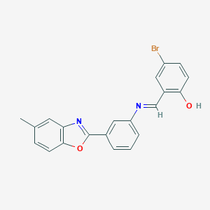 molecular formula C21H15BrN2O2 B386490 4-Bromo-2-({[3-(5-methyl-1,3-benzoxazol-2-yl)phenyl]imino}methyl)phenol 