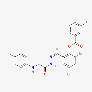 2,4-dibromo-6-(2-{[(4-methylphenyl)amino]acetyl}carbonohydrazonoyl)phenyl 3-fluorobenzoate