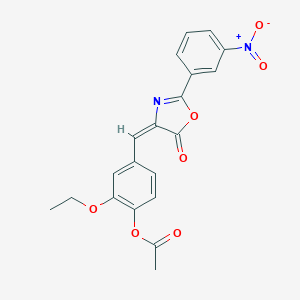 molecular formula C20H16N2O7 B386508 2-ethoxy-4-[(2-{3-nitrophenyl}-5-oxo-1,3-oxazol-4(5H)-ylidene)methyl]phenyl acetate 