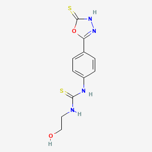 molecular formula C11H12N4O2S2 B3865120 N-(2-hydroxyethyl)-N'-[4-(5-mercapto-1,3,4-oxadiazol-2-yl)phenyl]thiourea 