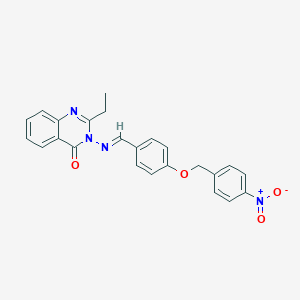 molecular formula C24H20N4O4 B386517 2-ethyl-3-{[4-({4-nitrobenzyl}oxy)benzylidene]amino}-4(3H)-quinazolinone 