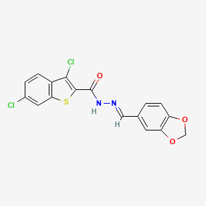 molecular formula C17H10Cl2N2O3S B3865218 N'-(1,3-benzodioxol-5-ylmethylene)-3,6-dichloro-1-benzothiophene-2-carbohydrazide 