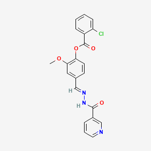 molecular formula C21H16ClN3O4 B3865458 2-methoxy-4-[2-(3-pyridinylcarbonyl)carbonohydrazonoyl]phenyl 2-chlorobenzoate 