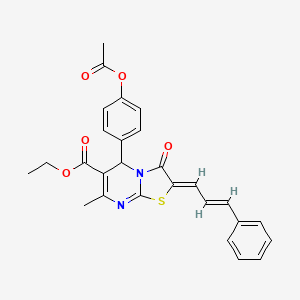 molecular formula C27H24N2O5S B3865623 ethyl 5-[4-(acetyloxy)phenyl]-7-methyl-3-oxo-2-(3-phenyl-2-propen-1-ylidene)-2,3-dihydro-5H-[1,3]thiazolo[3,2-a]pyrimidine-6-carboxylate 