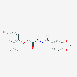 molecular formula C20H21BrN2O4 B386566 N'-(1,3-benzodioxol-5-ylmethylene)-2-(4-bromo-2-isopropyl-5-methylphenoxy)acetohydrazide 