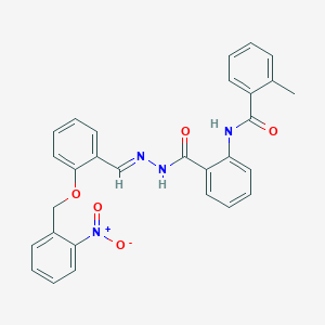 2-methyl-N-[2-[[(E)-[2-[(2-nitrophenyl)methoxy]phenyl]methylideneamino]carbamoyl]phenyl]benzamide