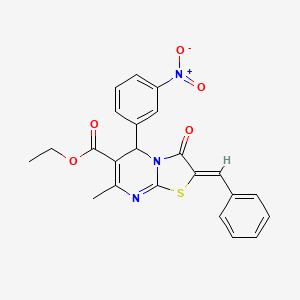 molecular formula C23H19N3O5S B3865734 ethyl 2-benzylidene-7-methyl-5-(3-nitrophenyl)-3-oxo-2,3-dihydro-5H-[1,3]thiazolo[3,2-a]pyrimidine-6-carboxylate 