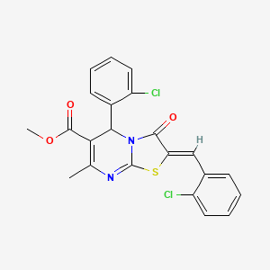 molecular formula C22H16Cl2N2O3S B3865799 methyl 2-(2-chlorobenzylidene)-5-(2-chlorophenyl)-7-methyl-3-oxo-2,3-dihydro-5H-[1,3]thiazolo[3,2-a]pyrimidine-6-carboxylate 