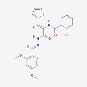 2-chloro-N-[(1Z)-3-[(2E)-2-(2,4-dimethoxybenzylidene)hydrazinyl]-3-oxo-1-(thiophen-2-yl)prop-1-en-2-yl]benzamide