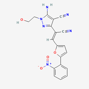 molecular formula C19H14N6O4 B3865923 5-amino-3-{1-cyano-2-[5-(2-nitrophenyl)-2-furyl]vinyl}-1-(2-hydroxyethyl)-1H-pyrazole-4-carbonitrile 